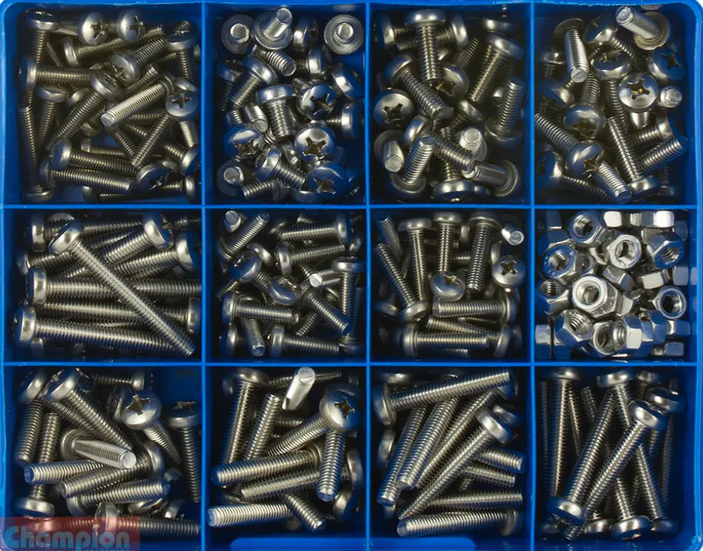 Champion S/Steel Metric Phillips Pan Head Machine Screws Assortment 14 Sizes: M5 To M6 Dia Ca1888 1