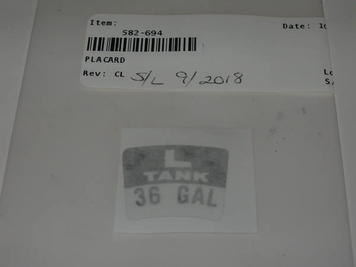 Placard, Fuel Tank Selector - Left Tank - 36 Gallon 1