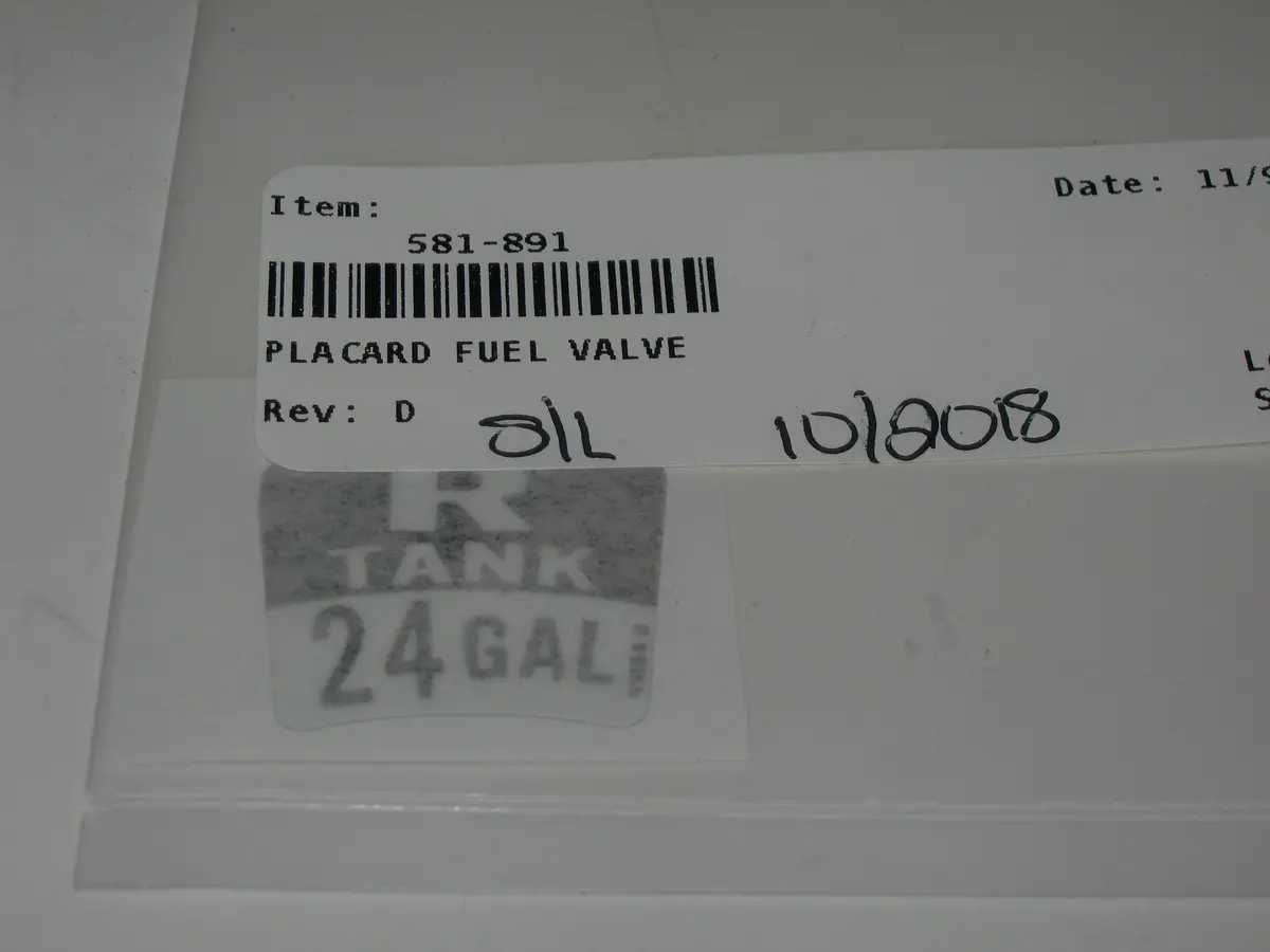 Placard, Fuel Tank Selector - Right Tank - 24 Gallon 1