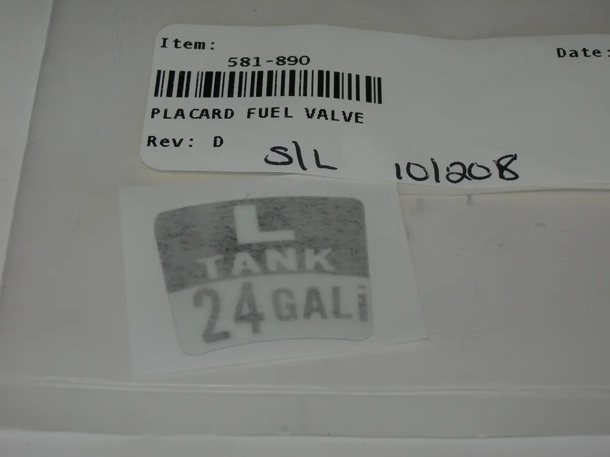 Placard, Fuel Tank Selector - Left Tank - 24 Gallon 1