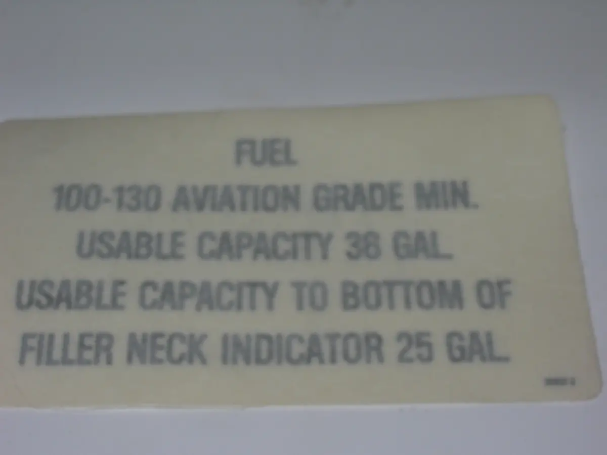 Placard, Fuel Capacity 1