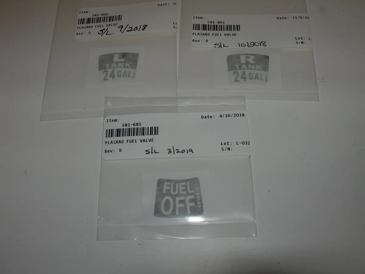 Airward Piper Pa28 Fuel Tank Selector Placards - Kit B 1
