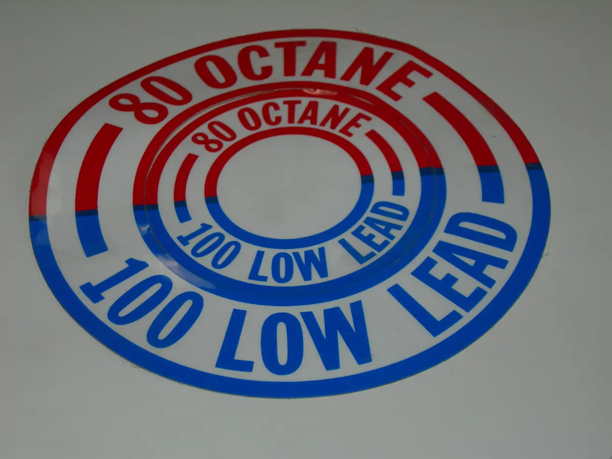 Placard, Fuel Octane - 80 And 100 Low Lead - Round 1