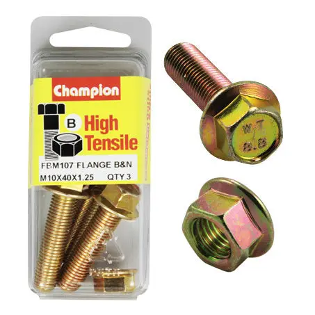 Champion Blister Flange Bolts And Nuts M10 X 40Mm X 1.25 Fbm107 1