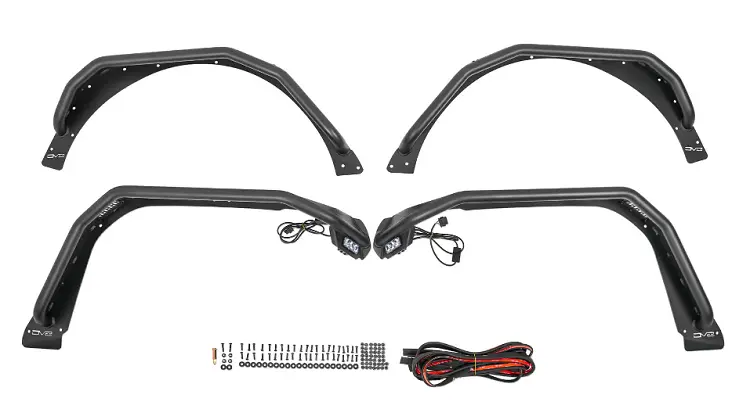 Dv8 Offroad Front & Rear Spec Series Tube Fender Flares - Black Powdercoat For '18+ Jeep Wrangler Jl / Jlu 1