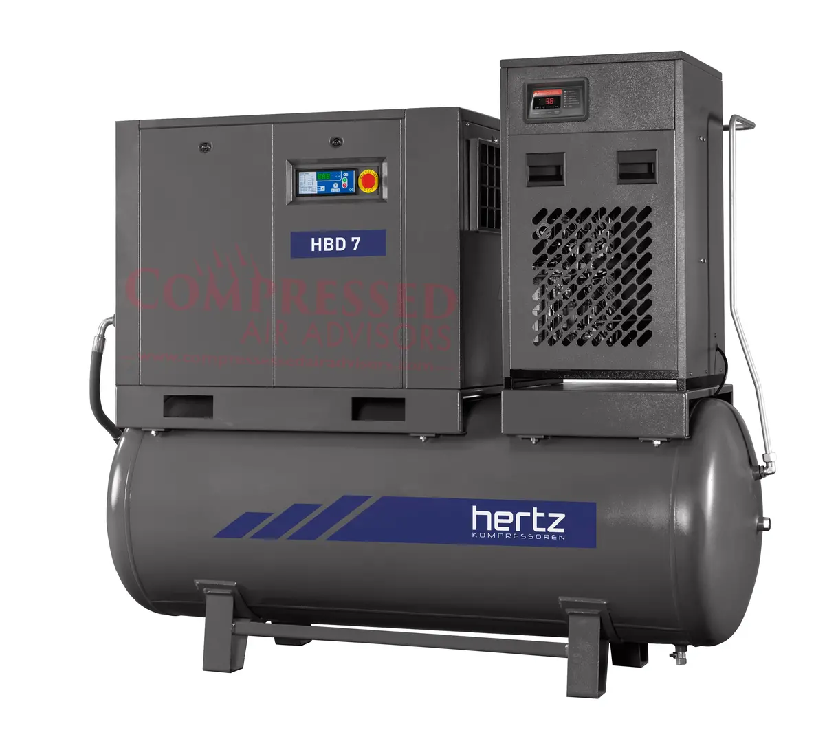 Hertz Kompressoren Hbd 7 Tmd - 10Hp Belt Driven Rotary Screw Air Compressor, 120 Gallon Air Receiver, Refrigerated Air Dryer,  40 Cfm @ 125 Psi 1