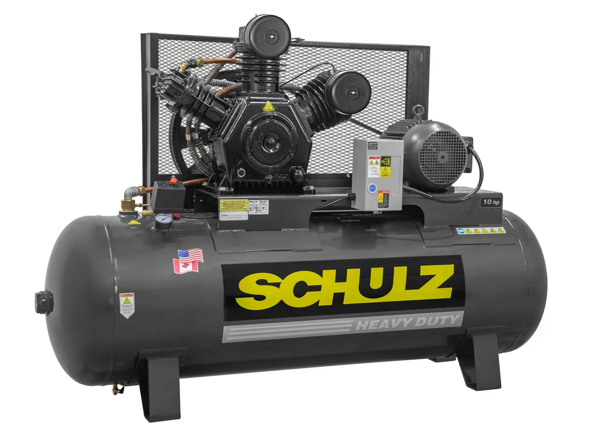 Schulz Of America 10120Hw40x 10Hp Heavy Duty V-Series Reciprocating Air Compressor, 120 Gallon Horizontal Tank, 25.9 Cfm @ 175 Psi 1