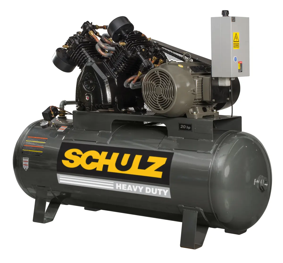Schulz Of America 20120Hlv80br - 20Hp Reciprocating Air Compressor, 120 Gallon Horizontal Tank, Mslv-80Br Pump, 63 Cfm 1