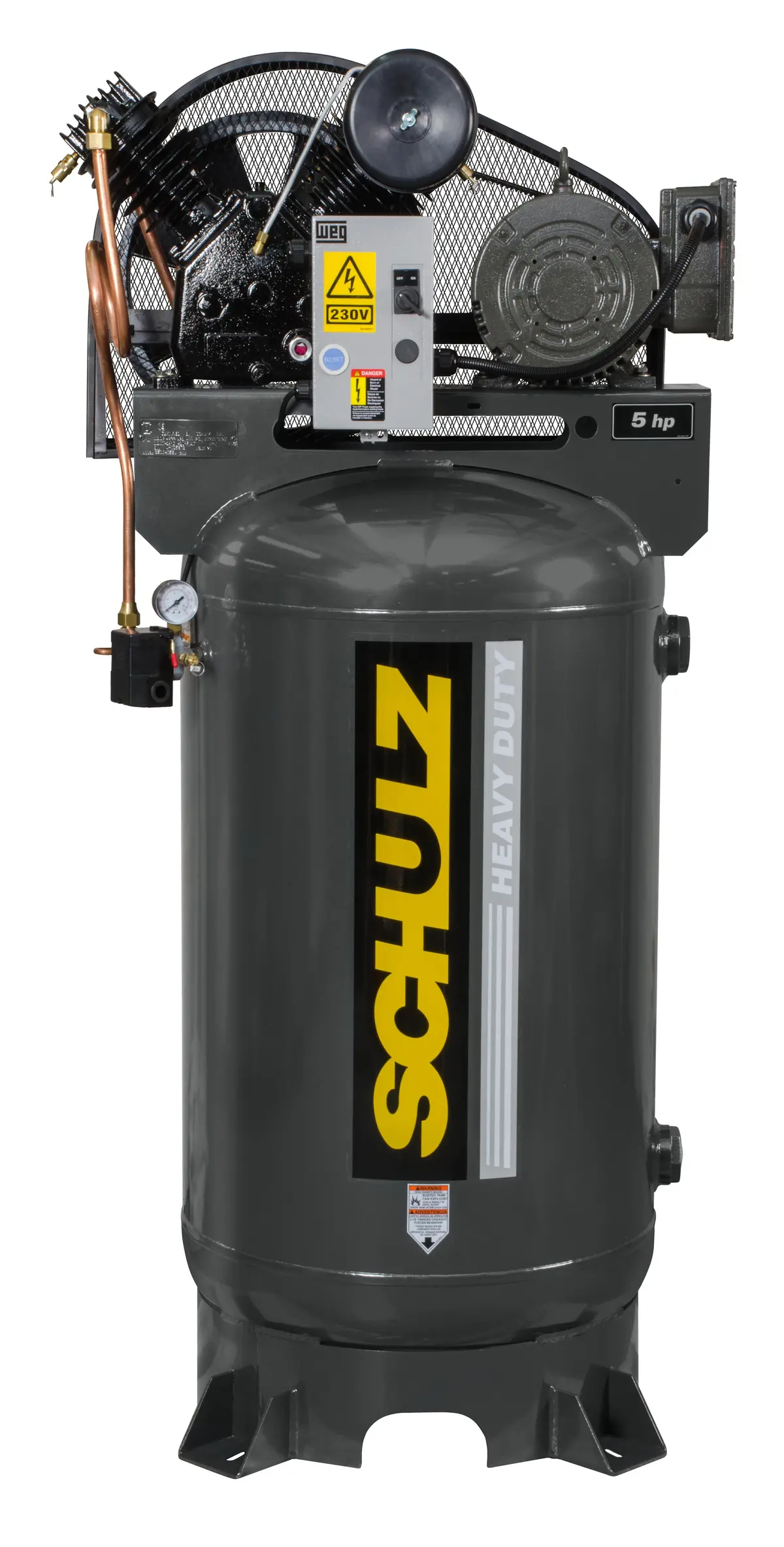 Schulz Of America 580Vv20x 5Hp Heavy Duty V-Series Reciprocating Air Compressor, 80 Gallon Vertical Tank, 15.6 Cfm @ 175 Psi 1