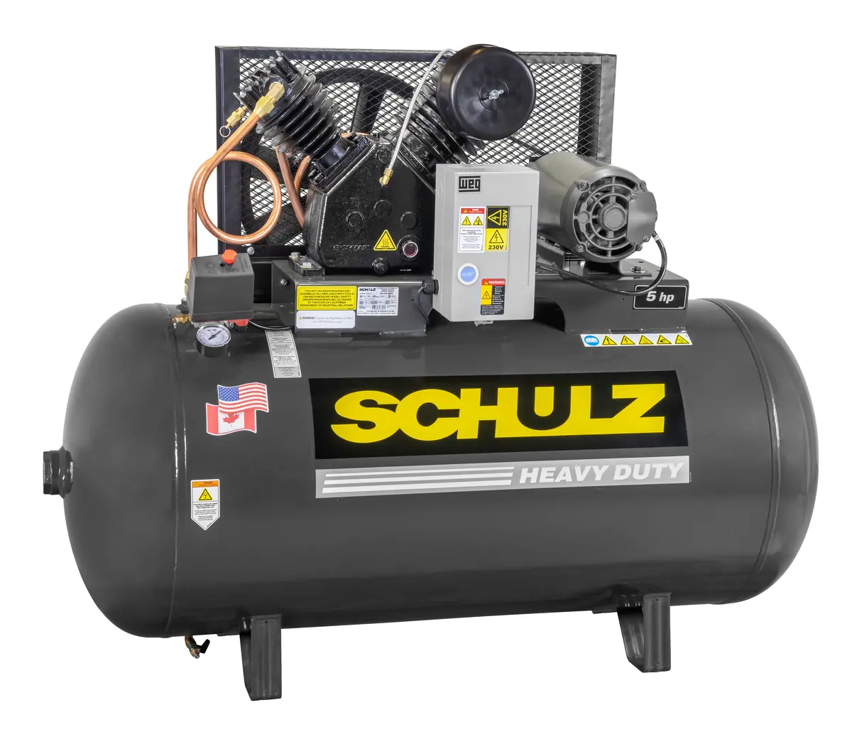 Schulz Of America 580Hv20x 5Hp Heavy Duty V-Series Reciprocating Air Compressor, 80 Gallon Horizontal Tank, 15.6 Cfm @ 175 Psi 1