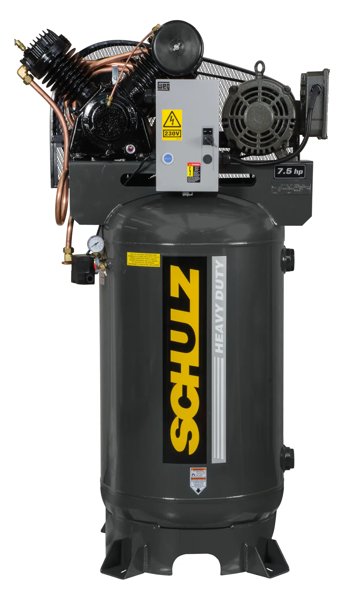 Schulz Of America 7580Vl30x - 7.5Hp Reciprocating Air Compressor, 80 Gallon Tank, Msl-30Max Pump, 21.6 Cfm 1