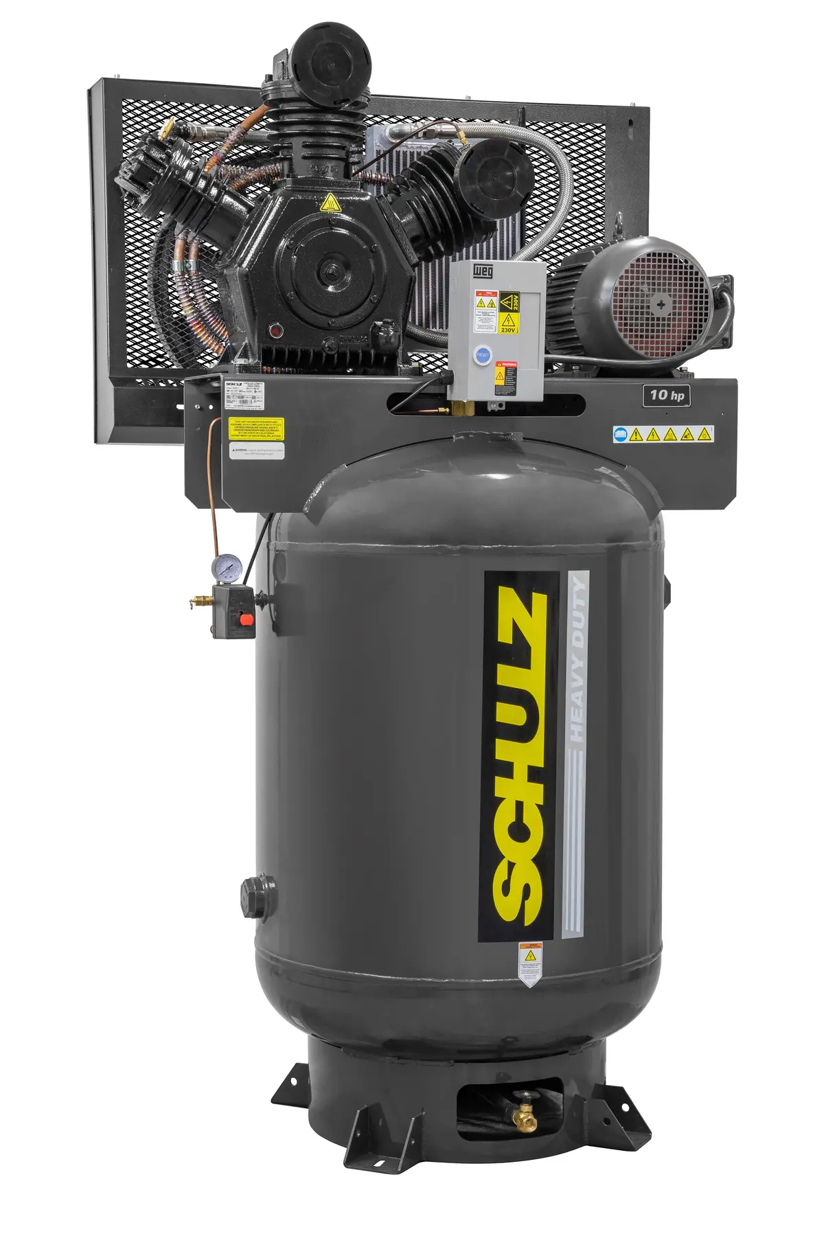 Schulz Of America 10120Vw40x 10Hp Heavy Duty V-Series Reciprocating Air Compressor, 120 Gallon Vertical Tank, 25.9 Cfm @ 175 Psi 1