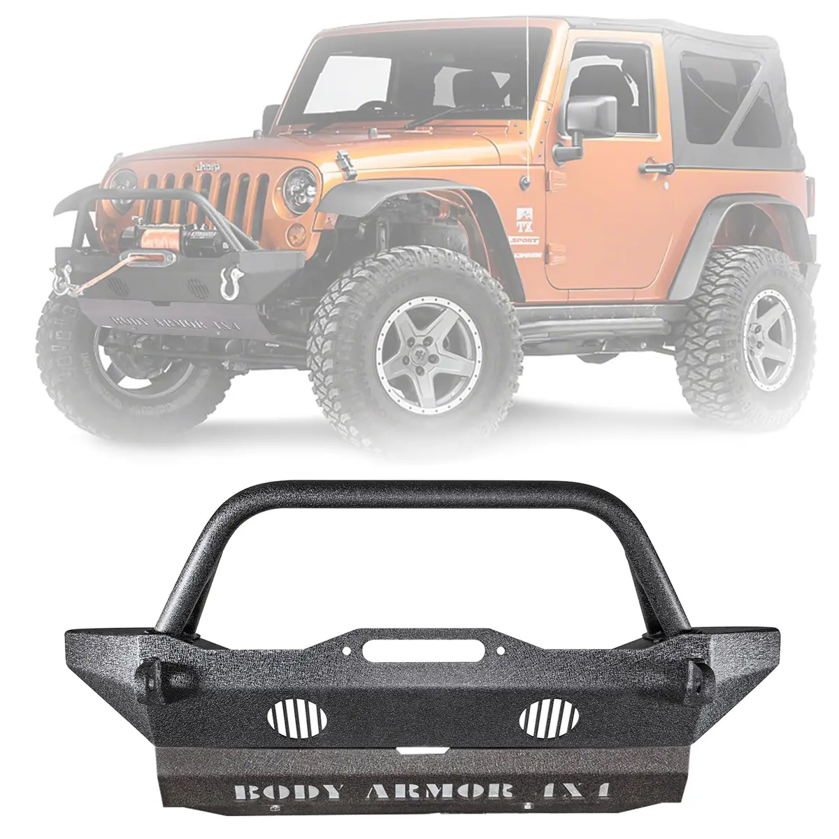 Body Armor 4X4 Front Bumper Mid Stubby For 2007-2018 Jeep Wrangler Jk / Jku 1