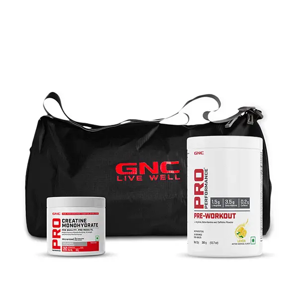 Creatine Unflavoured 100G + Preworkout Lemon + Gym Bag 1