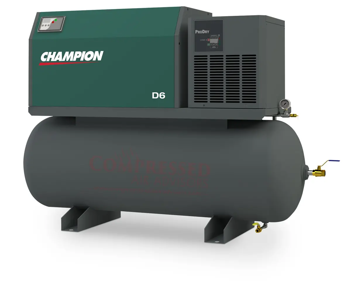 Champion D6 Air System- 5Hp Rotary Screw Air Compressor, 80 Gallon Tank, Refrigerated Air Dryer, 18 Cfm @ 145 Psi 1