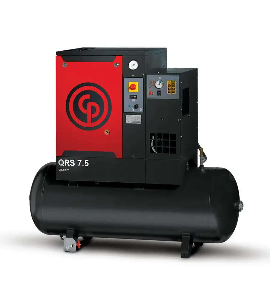 Chicago Pneumatic Qrs 7.5 Hpd-1 Tm, 7.5Hp Rotary Screw Air Compressor, Refrigerated Air Dryer, 60 Gal Tank Mounted, 26.1 Acfm @ 145 Psi, 230V/1Ph 1