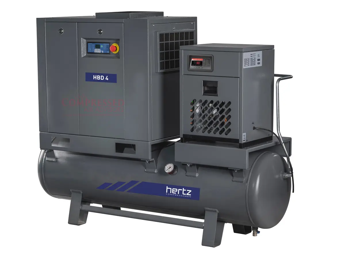 Hertz Kompressoren Hbd 5 Tmd - 7.5Hp Belt Driven Rotary Screw Air Compressor, 120 Gallon Air Receiver, Refrigerated Air Dryer, 28 Cfm @ 125 Psi 1