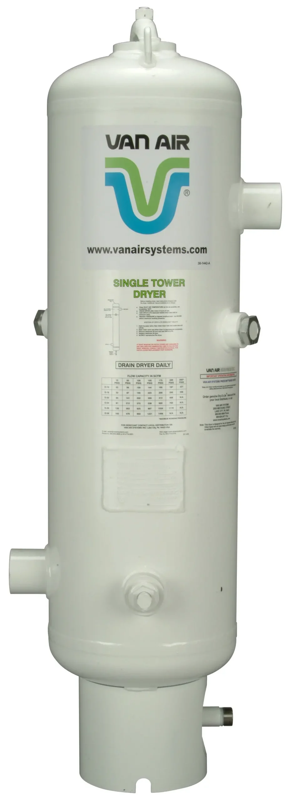 Van Air D12 Deliquescent Desiccant Air Dryer - 100 Scfm - 2" Connections 1