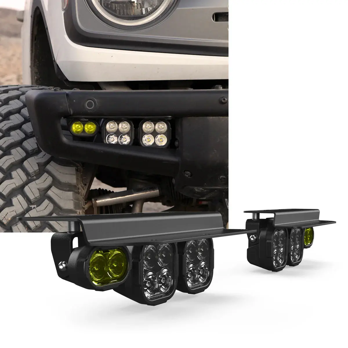 Vision X Fog Pocket Dura 4 & 2 Light Kit For 2021+ Ford Bronco W/ Steel Bumper 1