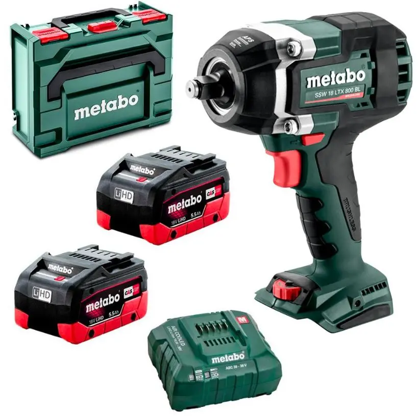 Metabo 18V 5.5Ah Li-Ion Cordless Brushless 1/2” Square Drive Mid Torque Impact Wrench Combo Kit Au60240300 1