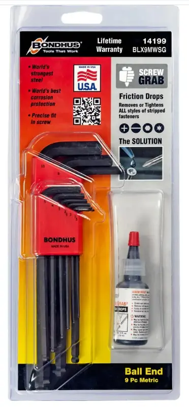 Bondhus Combo Set Metric Ball End Hex Key Set 1.5-10Mm 9 Piece  With. Screw Grab  Bd14199 1