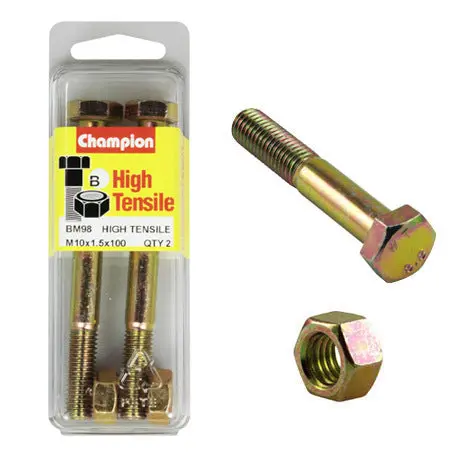 Champion Hex Bolts & Nuts High Tensile M10 X 100 Mm Grade 8.8 Bm98 1