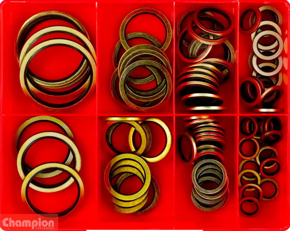 Champion Imperial Bonded Sealing (Dowty) Washers Assortment  8 Sizes: 1/8″ To 1″-1/4″ Id Ca173 1