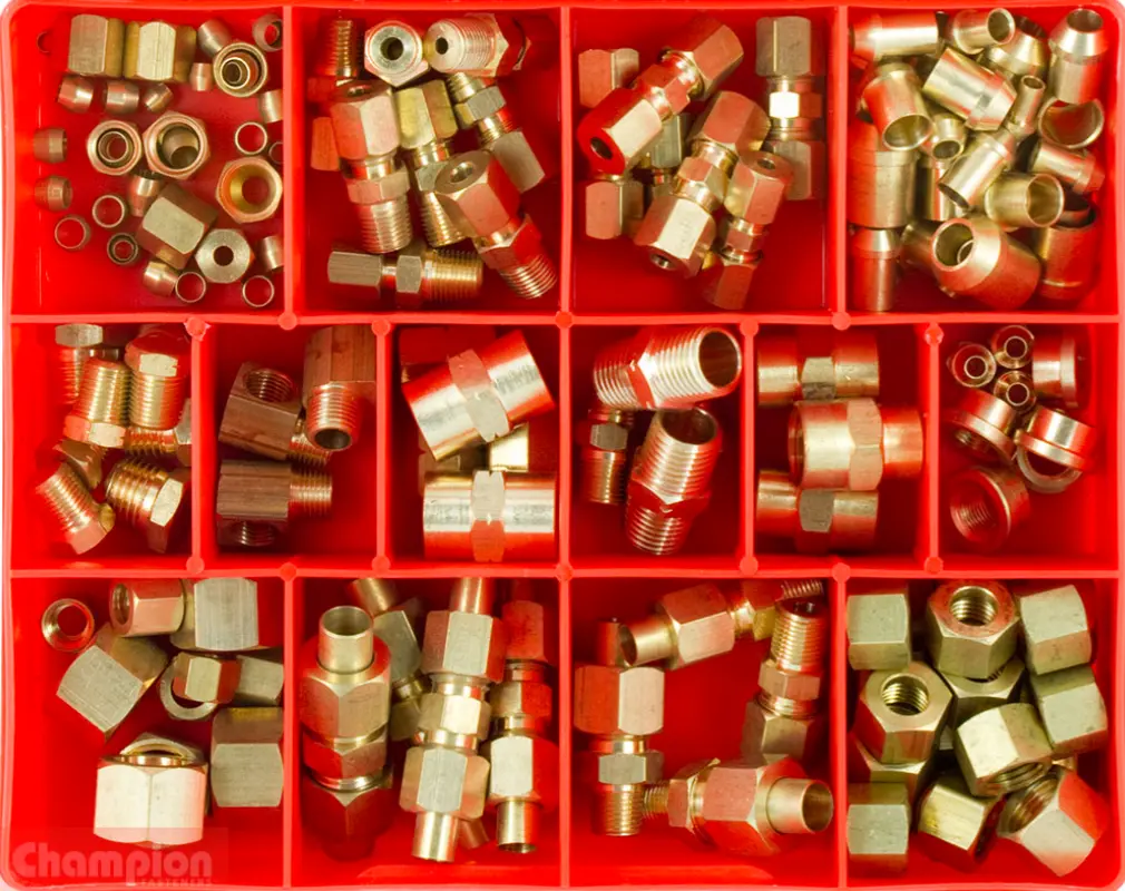 Champion Industrial/Auto Brass Fittings Assortment 4 Sizes 155 Pieces Ca178 1