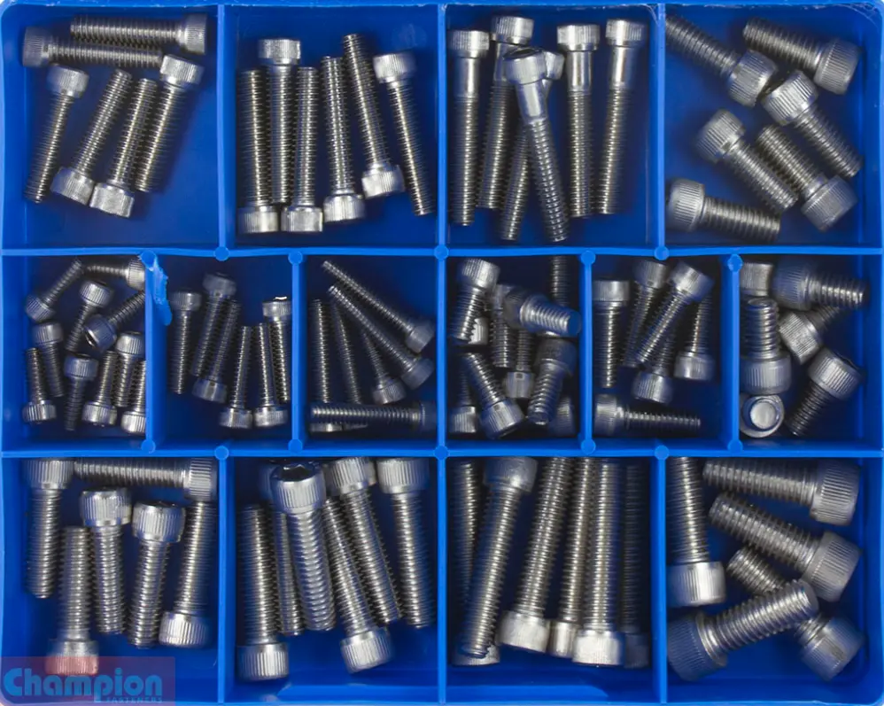 Champion S/Steel Imperial Bsw Socket Head Cap Screws Assortment 14 Sizes: 3/16″ To 3/8″, Lengths To 1″ To 1/2″ Ca1818 1
