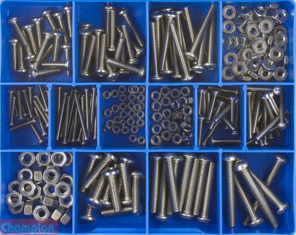 Champion S/Steel Imperial Bsw Machine Screws & Nuts Assortment 1/8 To 1/4 Inch 10 Sizes Ca1861 1