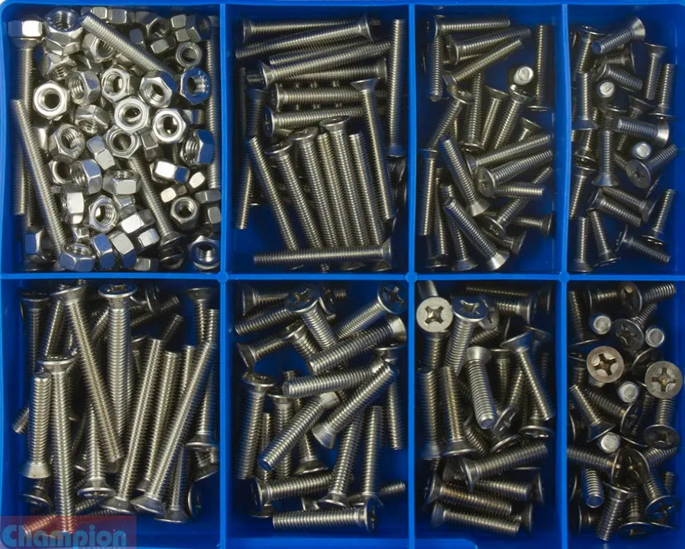 Champion S/Steel Metric Phillips Countersunk Machine Screws Assortment 11 Sizes: M5 To M6 Dia Ca1890 1