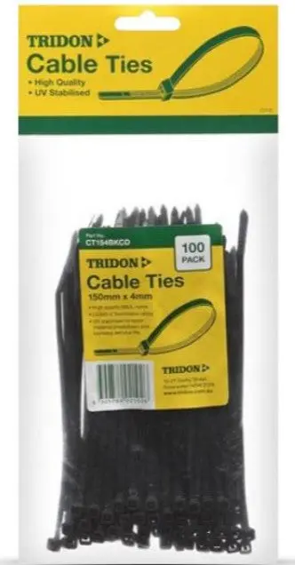 Tridon Black Cable Ties 150Mm X 4Mm Pk 100 Ct154bkcd 1