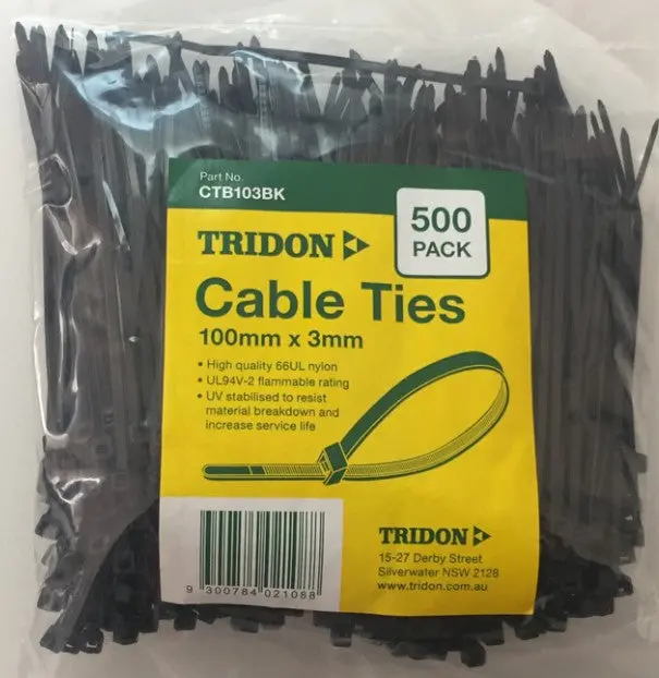 Tridon  Black  Cable Ties 100Mm X 3Mm Pk 500 Ctb103bk 1