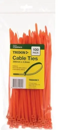 Tridon Orange Cable Ties 200Mm X 4.8Mm Pk 100 Ct205racd 1