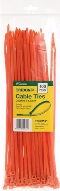 Tridon Orange  Cable Ties 300Mm X 4.8Mm Pk 100 Ct305racd 1
