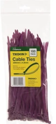 Tridon Purple Cable Ties 200Mm X 4.8Mm Pk 100 Ct205pucd 1