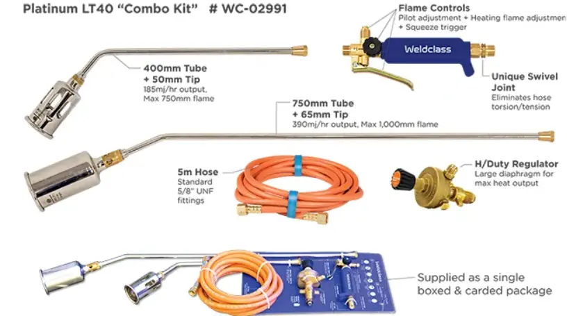 Weldclass Lpg Burner Torch Platinum Lt40 Combo Kit 600/1000Mm Wc-02991 1