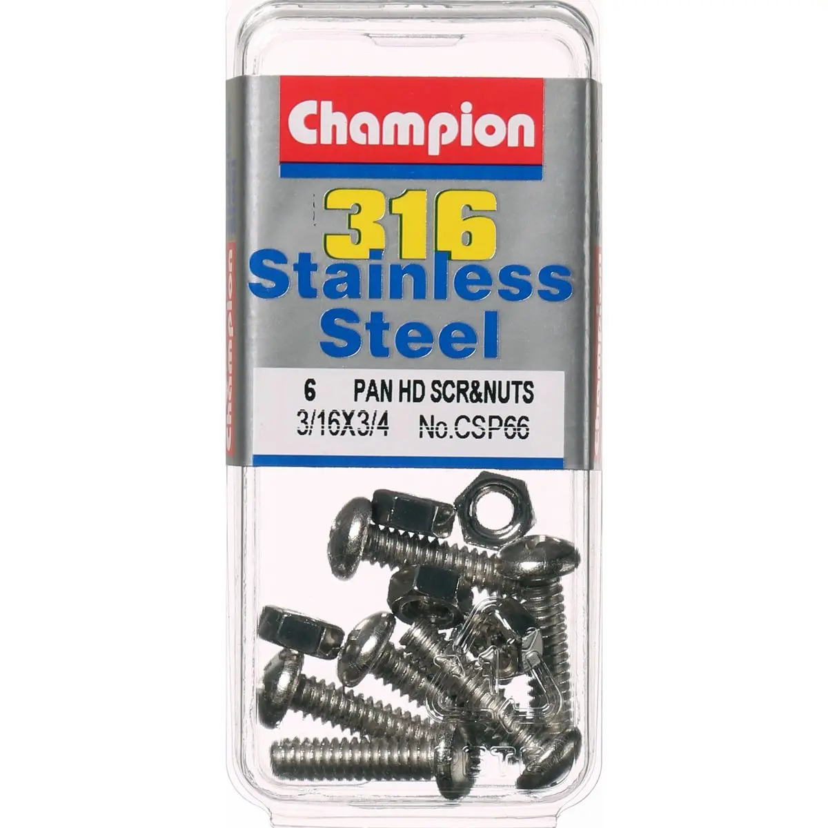Champion Pan Head Screws And Nuts 3/16 “ X 3/4 “ Csp66 1