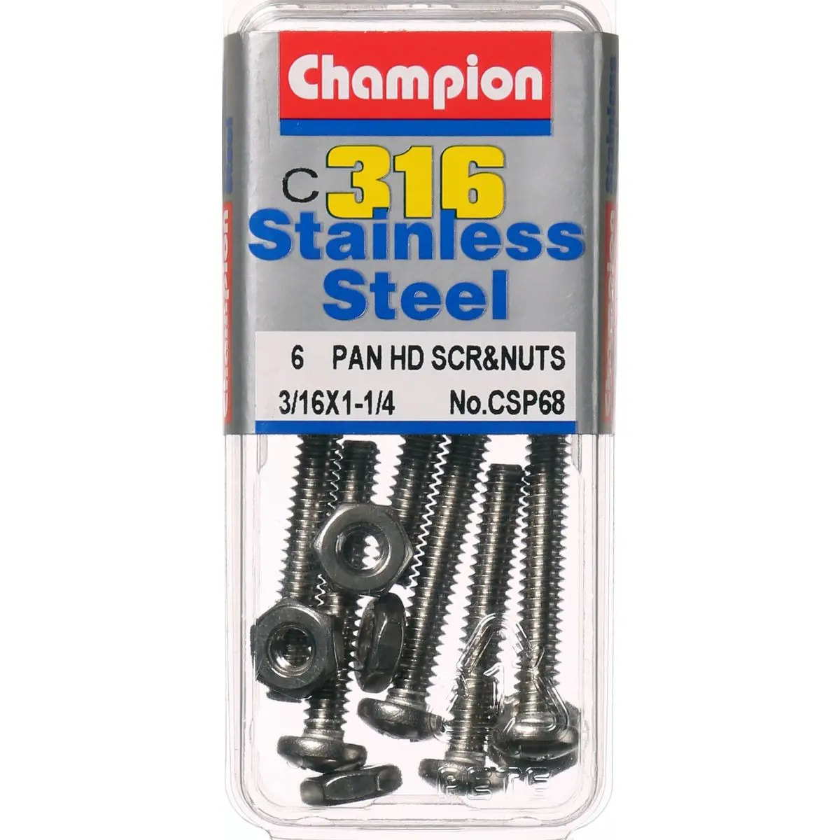 Champion Pan Head Screws And Nuts 3/16 “ X 1-1/4 “ Csp68 1