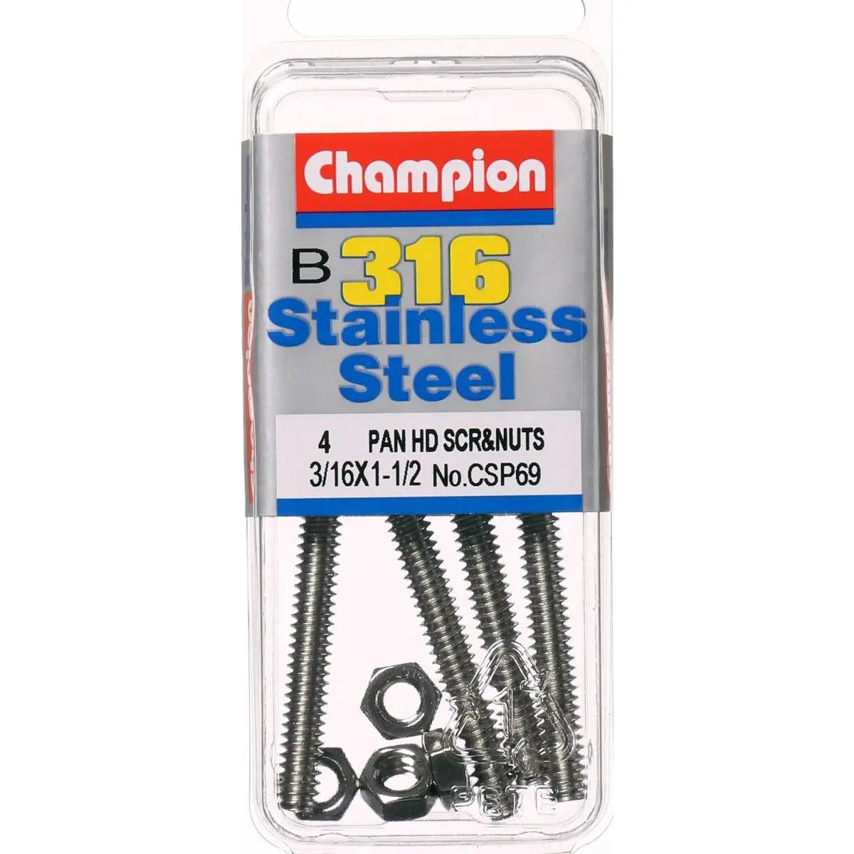 Champion Pan Head Screws And Nuts 3/16 “ X 1-1/2 “ Csp69 1