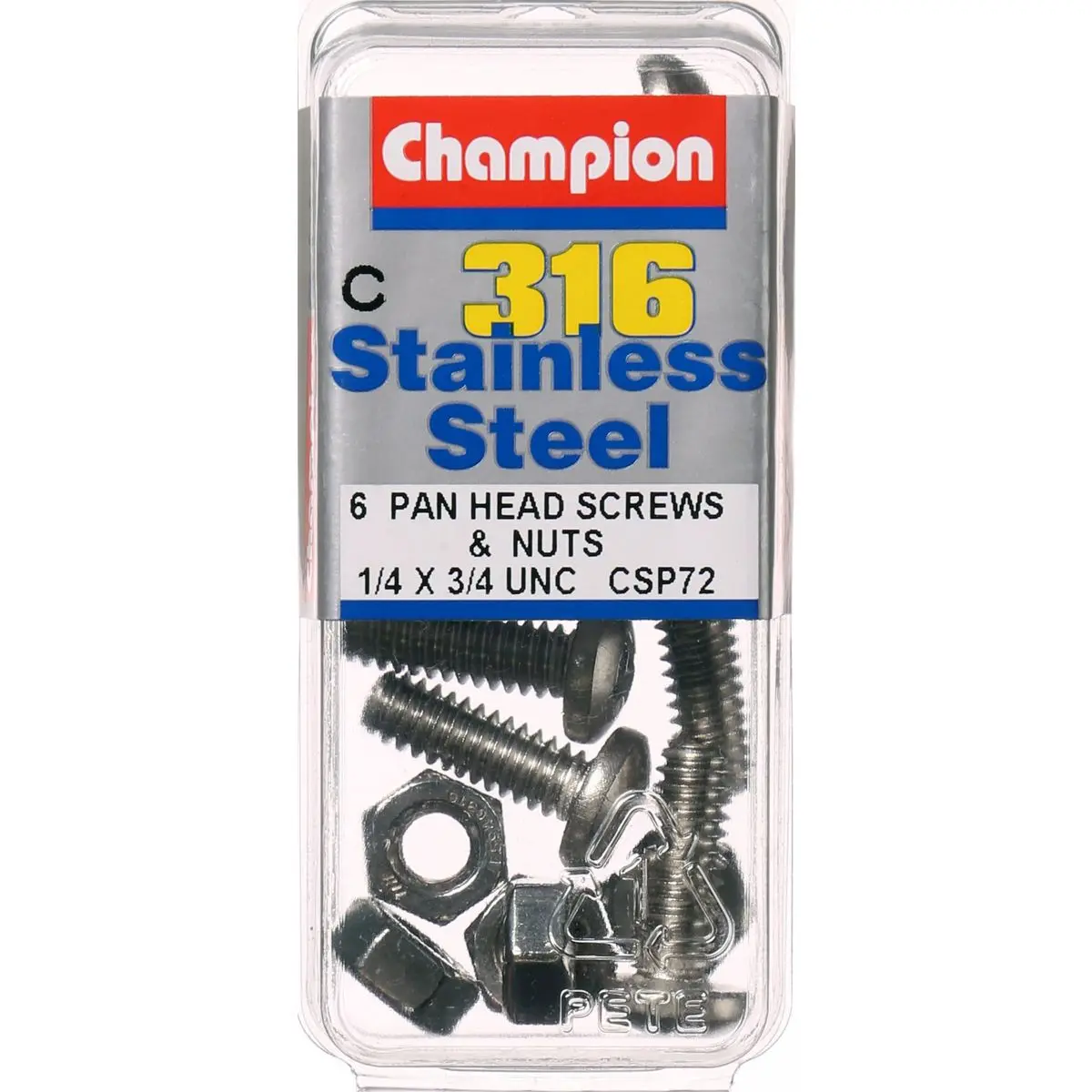 Champion Pan Head Screws And Nuts 1/4 “ X 3/4 “ Csp72 1