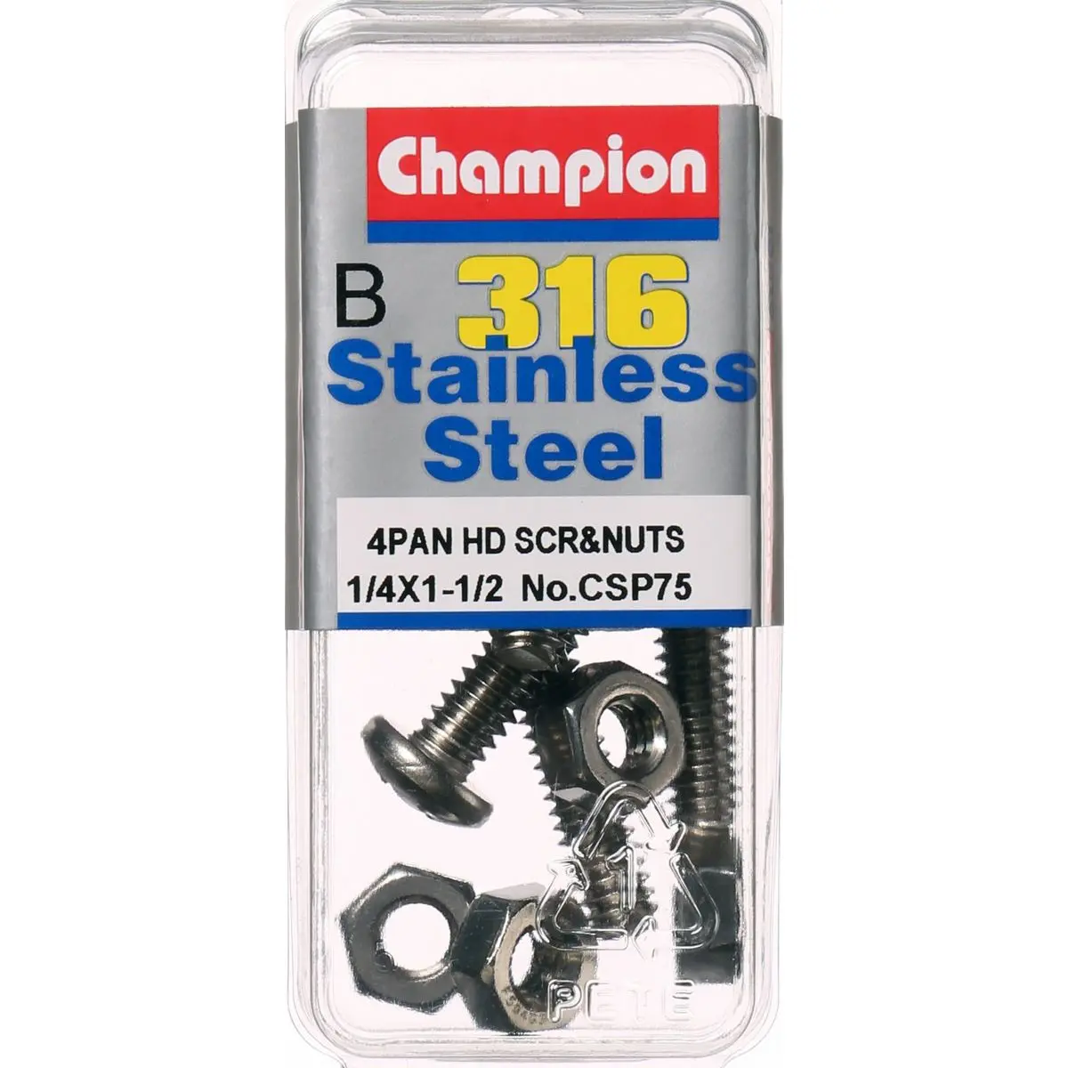 Champion Pan Head Screws And Nuts 1/4 “ X 1-1/2 “ Csp75 1