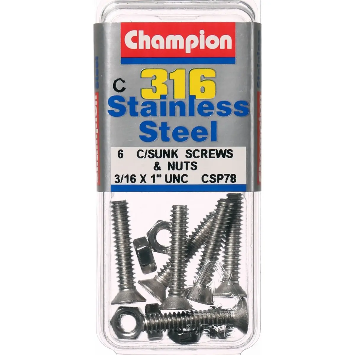 Champion Machine  Screws And Nuts Countersunk  3/16“ X 1 “ 316/A4  Csp78 1