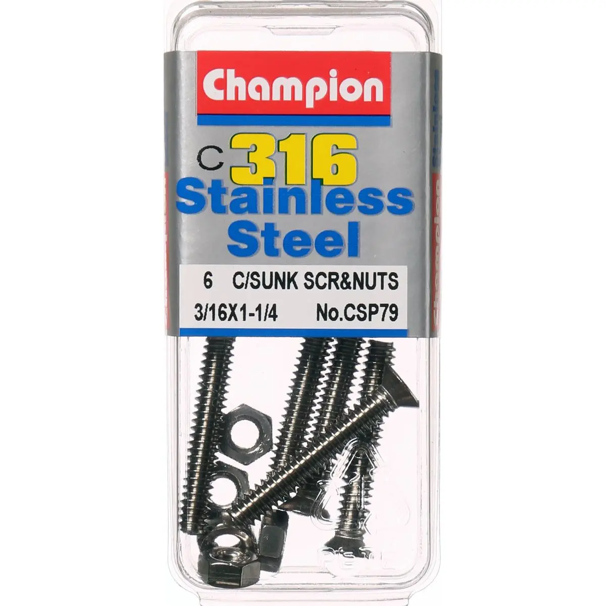 Champion Machine Screws And Nuts Countersunk   3/16“ X 1-1/4 “ 316-A4 Csp79 1