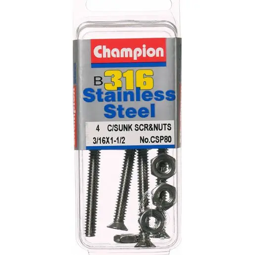 Champion Machine Countersunk Screws And Nuts 3/16“ X 1-1/2 “  316/A4 Csp80 1