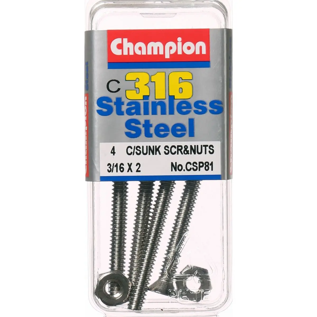 Champion Machine Screws And Nuts Countersunk 3/16“ X 2 “ 316/A4 Csp81 1