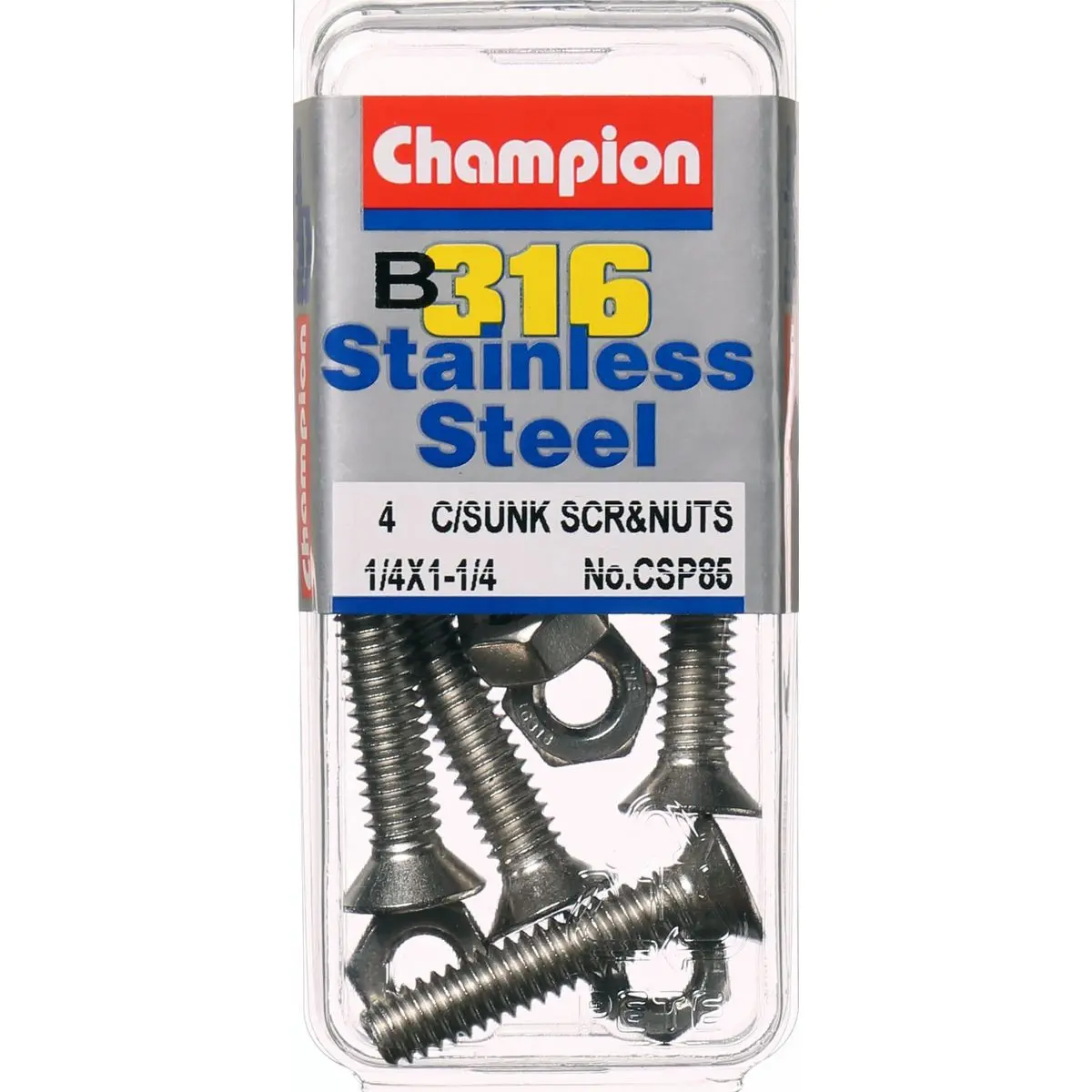 Champion Machine Screws And Nuts Countersunk 1/4“ X 1-1/4 “ 316/A4  Csp85 1