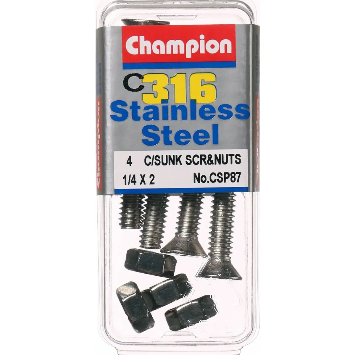 Champion Machine  Screws And Nuts Countersunk 1/4“ X 2 “ 316 /A4  Csp87 1