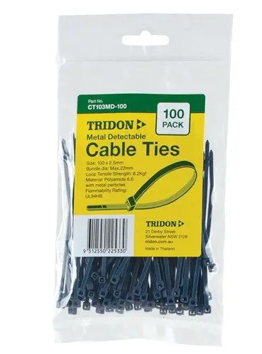 Tridon Metal Detectable Cable Ties 100 X 3Mm 100 Pack Ct103md-100 1