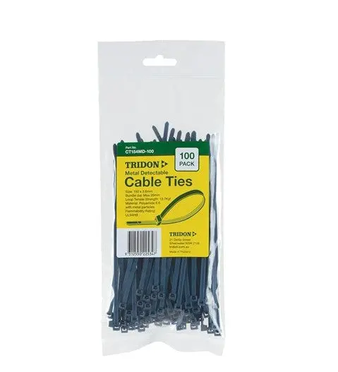 Tridon Metal Detectable Cable Ties 150 X 4Mm  100 Pack Ct154md-100 1